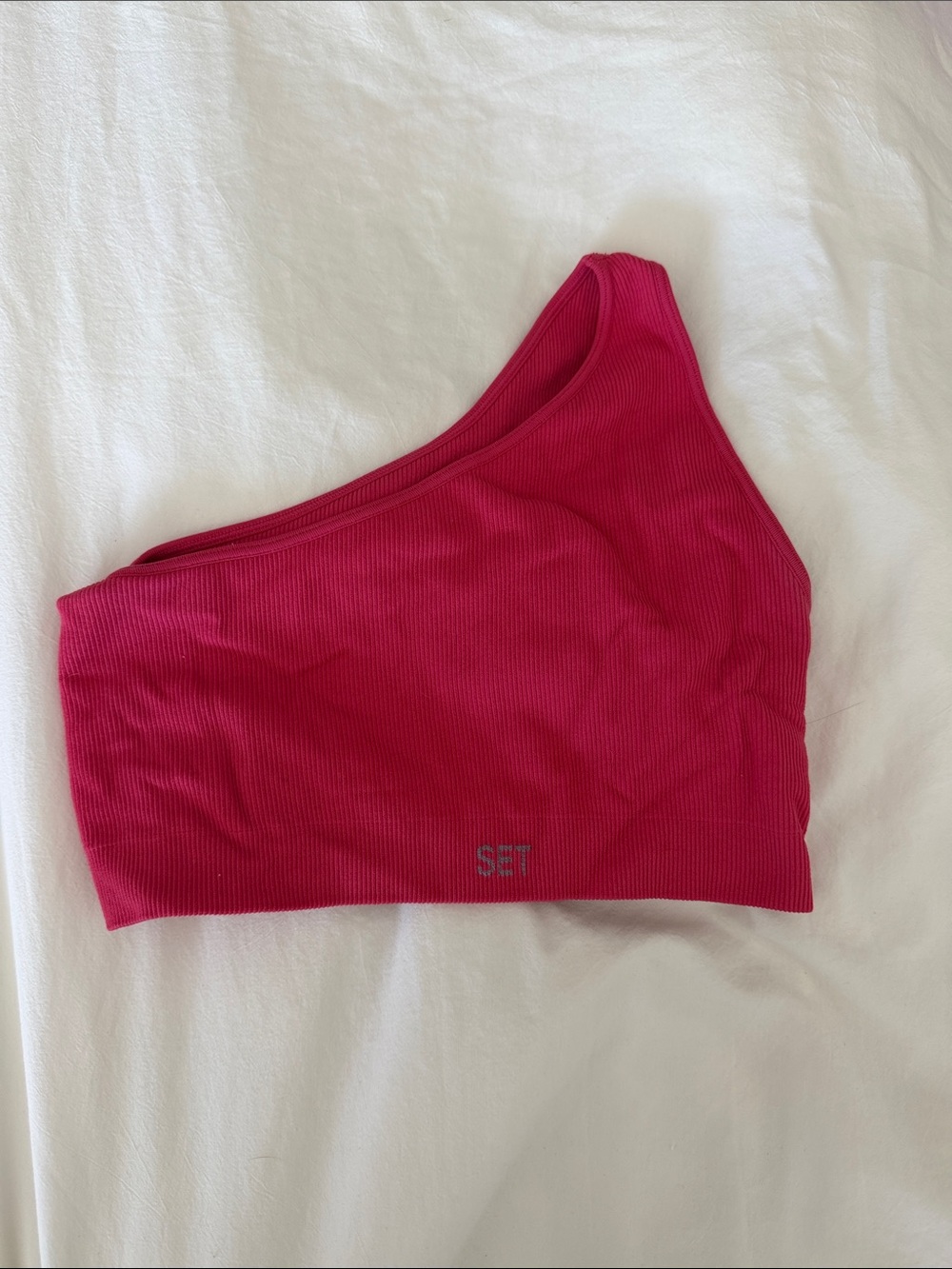 Set Active One-Shoulder Ribbed Sports Bra in Hot Pink